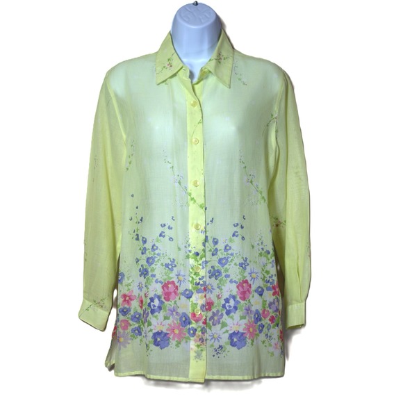 Liz Claiborne Tops - Liz Claiborne Lizsport Small Petite Yellow Floral Cotton Button Down Shirt